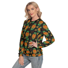 Glowing Scary Pumpkin Slim Round Neck Sweatshirt - Wonder Skull