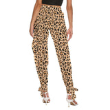 Skull Leopard Seamless All-Over Print Women's Side Cutout Pants, Trouser With Bottom Strap - Wonder Skull