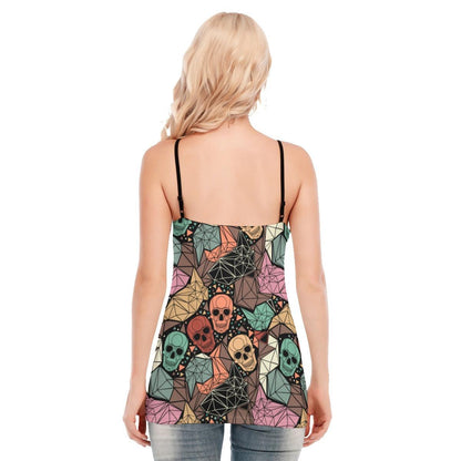 Skull Colorful Pattern Gothic Eyelet Lace-up Letter Dress - Wonder Skull