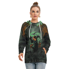 Halloween Pumpkin Chasing All-Over Print Women's Hoodie With Double Hood, Scary Nightmare Outwear - Wonder Skull