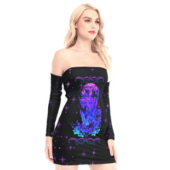 Purpe Gradient Wolf Off-shoulder Back Lace-up Dress - Wonder Skull