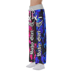 Baby Girl Face Smile Half Blue Pink High-waisted Wide Leg Pants - Wonder Skull