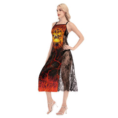 Hot Crack Lava Skull Lace Cami Cross Back Women Dress - Wonder Skull