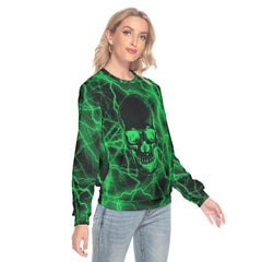 Green Lightning Skull Slim Round Neck Sweatshirt - Wonder Skull