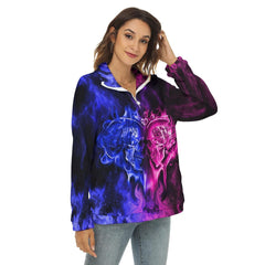 Skull Heart Borg Fleece Sweatshirt With Half Zip - Wonder Skull