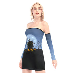 Halloween Castle Off-shoulder Back Lace-up Dress - Wonder Skull