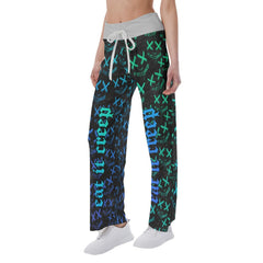 Eat It Creep Cyan Face Smile High-waisted Straight-leg Trousers - Wonder Skull