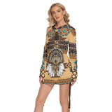 Tribe Wolf All Over Print Women One Shoulder Dress With Waist Shirring, Long Hoodie For Women - Wonder Skull