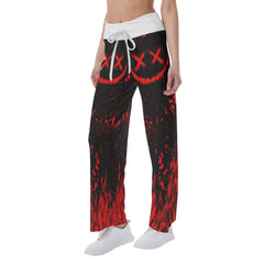 Red Fire Emo Skull High-waisted Wide Leg Pants - Wonder Skull