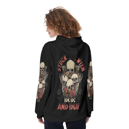 Stuck Between IDK IDC And IDGAF Funny Hoodie For Women  - Wonder Skull