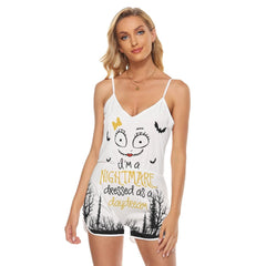 Nightmare Bat V-neck Cami Romper - Wonder Skull