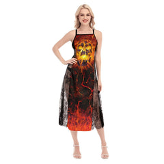 Hot Crack Lava Skull Lace Cami Cross Back Women Dress - Wonder Skull