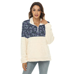 Gray Skull Flower Borg Fleece Sweatshirt With Half Zip - Wonder Skull