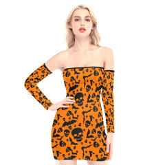 Orange Bat Off-shoulder Back Lace-up Dress - Wonder Skull