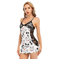 Unique Nightmare Pattern White Black Lace Cami Babydoll - Wonder Skull