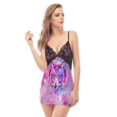 Pink Melting Wolf Lace Chemise Nightgown - Wonder Skull