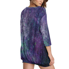 Purple Skull Galaxy Sweatshirt With Irregular Pleated Hem - Wonder Skull