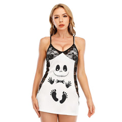 Unique Nightmare Footprints White Lace Cami Babydoll - Wonder Skull