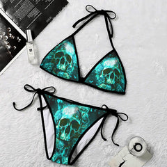 Ocean Green Skull Gothic Micro Triangle Bikini Swimsuit - Wonder Skull