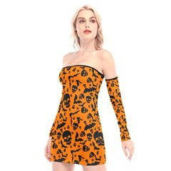 Orange Bat Off-shoulder Back Lace-up Dress - Wonder Skull