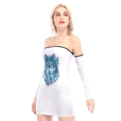 Gem Wolf Off-shoulder Back Lace-up Dress - Wonder Skull