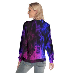 Blue Pink Gradient Heart Skull Slim Round Neck Sweatshirt - Wonder Skull