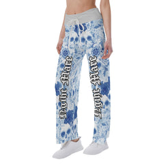 Nightmare Skull Flower Blue Half High-waisted Wide Leg Pants - Wonder Skull