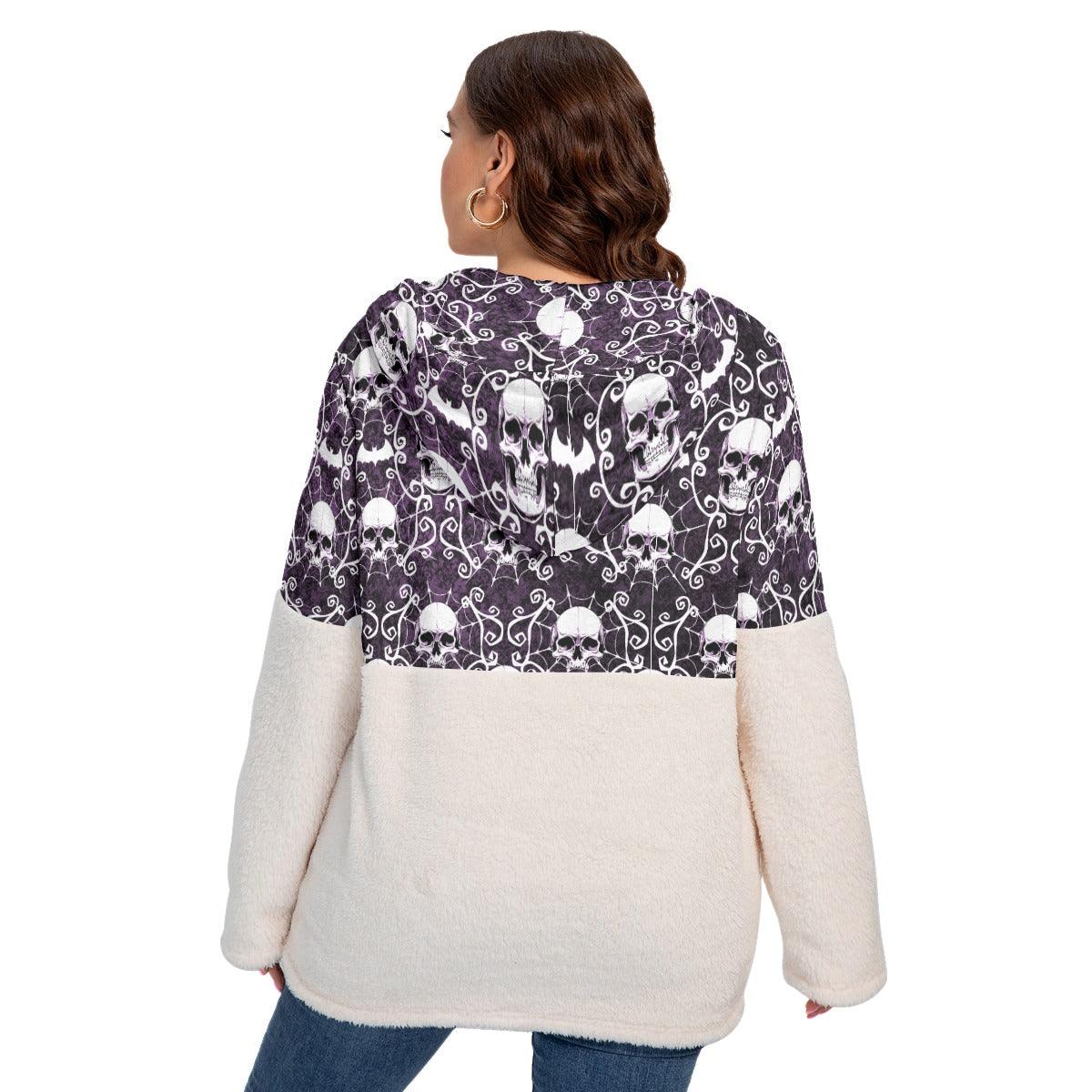 Gothic Skull Bat Borg Fleece Hoodie With Half Zip - Wonder Skull