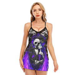 Abstract Purple  Nightmare Art Women's Black Lace Babydolls Nightgowns | Women Sleepwear Babydoll, Nightgowns