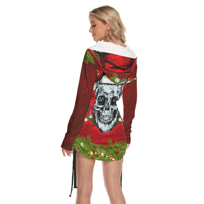  Skull Santa Print Open Shoulder Dress-Wonder Skull