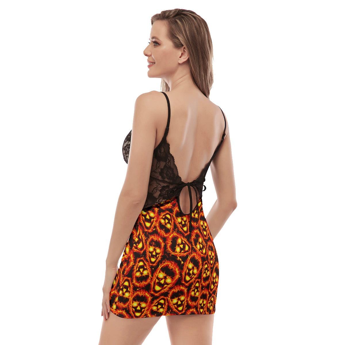 Pattern Skull Fire Gothic Women's Back Straps Cami Dress - Wonder Skull
