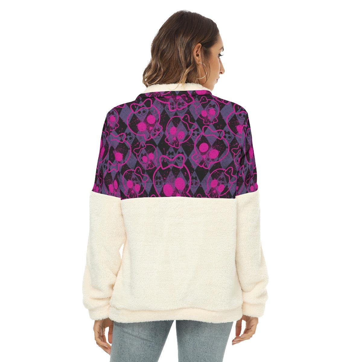 Pink Neon Skull Fleece Sweatshirt With Half Zip - Wonder Skull