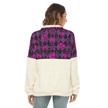 Pink Neon Skull Fleece Sweatshirt With Half Zip - Wonder Skull