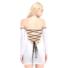 Gem Wolf Off-shoulder Back Lace-up Dress - Wonder Skull