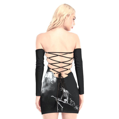 Skeleton Witch Off-shoulder Back Lace-up Dress - Wonder Skull