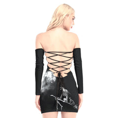 Skeleton Witch Off-shoulder Back Lace-up Dress - Wonder Skull