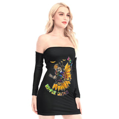 I'm The Hippie Witch Off-shoulder Back Lace-up Dress - Wonder Skull