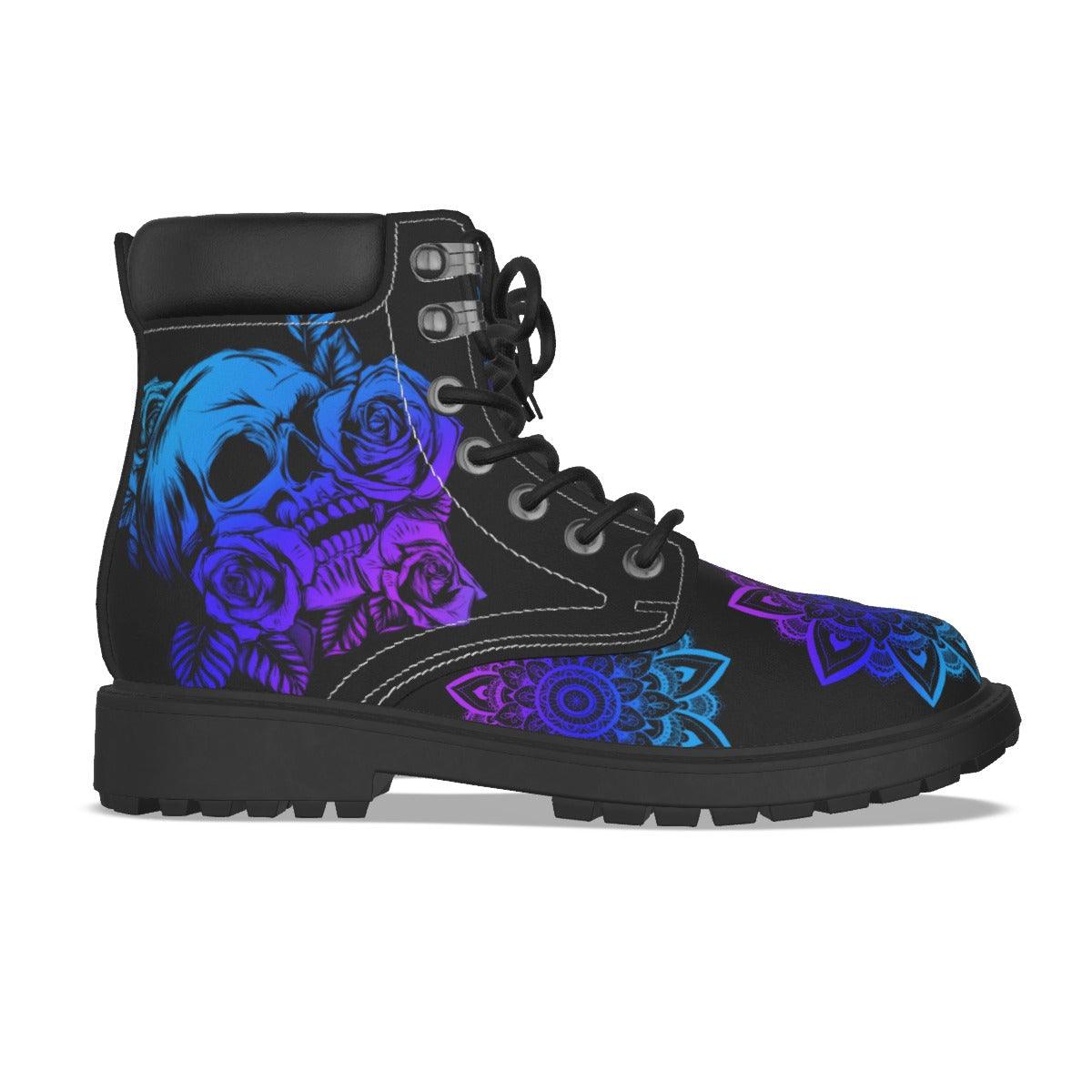 Skull Mandala Rose Cool All-Over Print Women's Short Boots - Wonder Skull