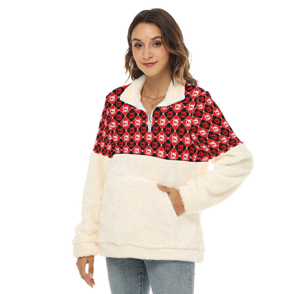 Pattern Skull Borg Fleece Sweatshirt With Half Zip - Wonder Skull
