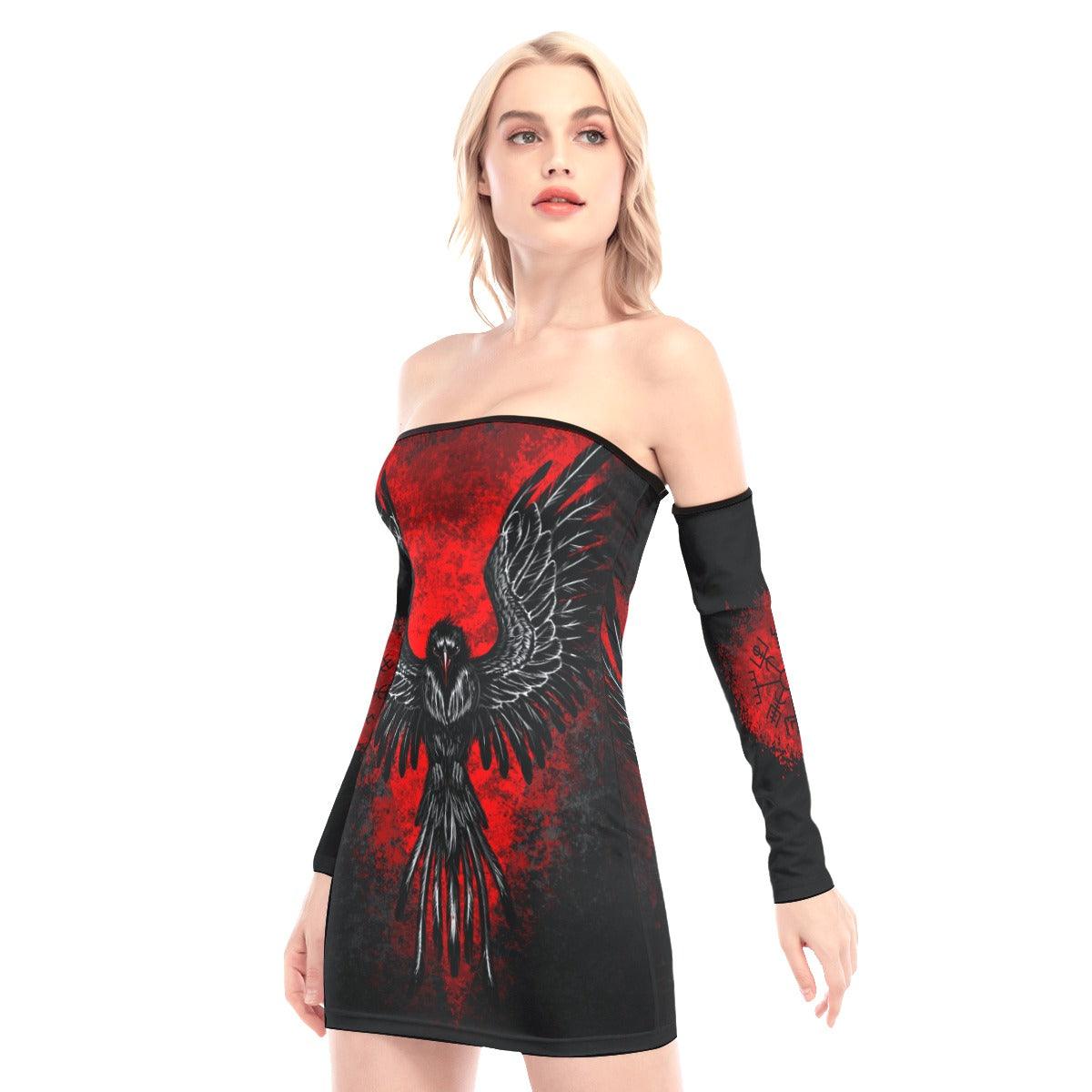 Red Sky Raven Off-shoulder Back Lace-up Dress - Wonder Skull