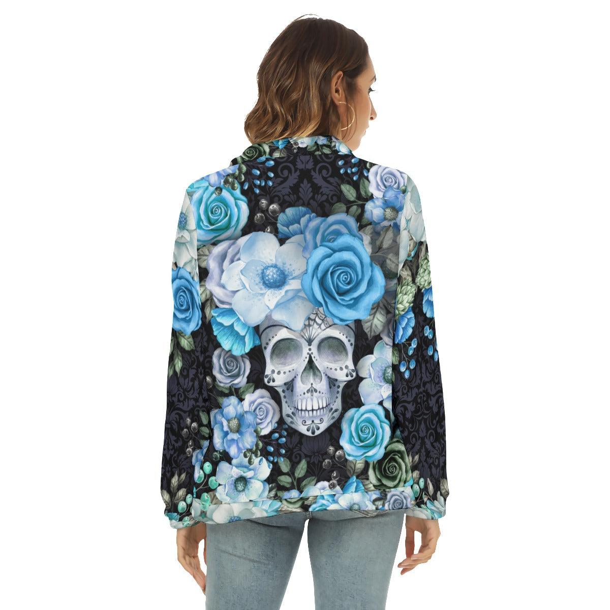 Skull Flower Borg Fleece Sweatshirt With Half Zip - Wonder Skull