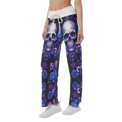 Purple Gothic Rose Skull High-waisted Wide Leg Pants - Wonder Skull