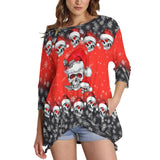 Red Skull Snowflake Sweatshirt With Irregular Pleated Hem - Wonder Skull