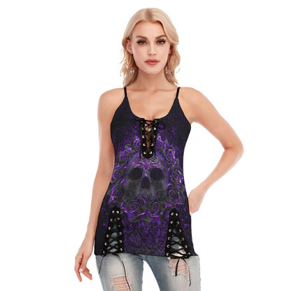 Skull Purple Gothic Eyelet Lace-up Letter Dress - Wonder Skull