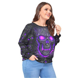 Purple Skull Lava Backless Sweatshirt With Bat Sleeve - Wonder Skull