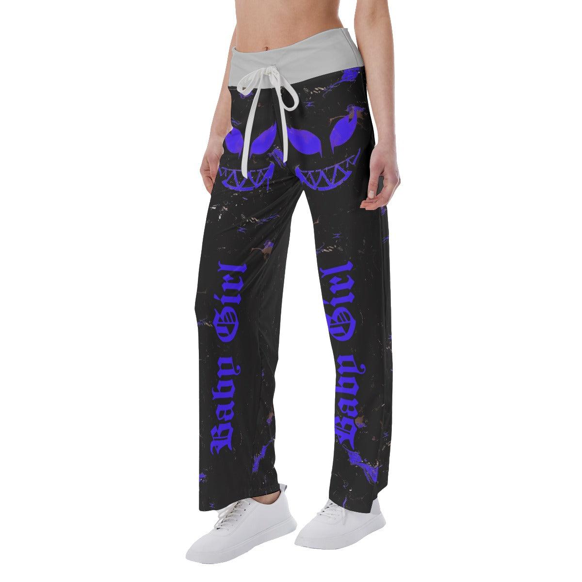 Baby Girl Blue Skull Smile High-waisted Straight-leg Trousers - Wonder Skull