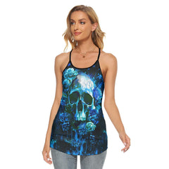 Ocean Skull Gothic Punk Style Criss-Cross Open Back Tank Top - Wonder Skull