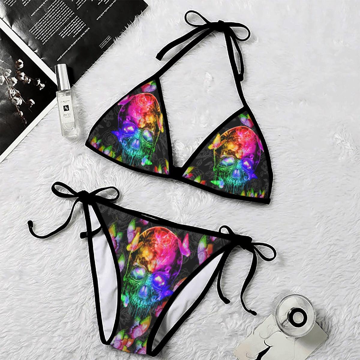 Neon Skull Butterfly Micro Triangle Bikini Swimsuit - Wonder Skull