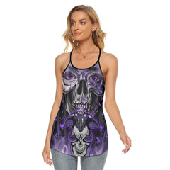 Purple Skull Girl Snake Criss-Cross Open Back Tank Top, Coolest T-Shirt For Women - Wonder Skull