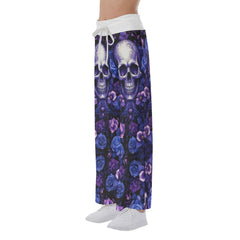 Purple Gothic Rose Skull High-waisted Wide Leg Pants - Wonder Skull